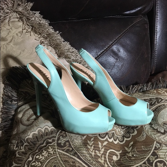GORGEOUS MINT GREEN PEEP TOE SLING BACK HIGH HEEL SHOE PUMP FABULOUS FUN - Picture 8 of 11
